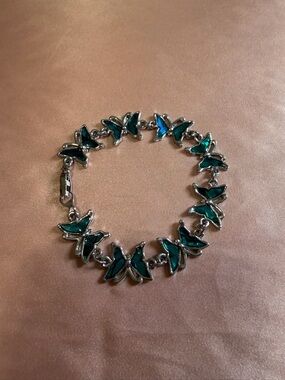 Vintage .925 Sterling Silver Turquoise Butterfly Link Bracelet